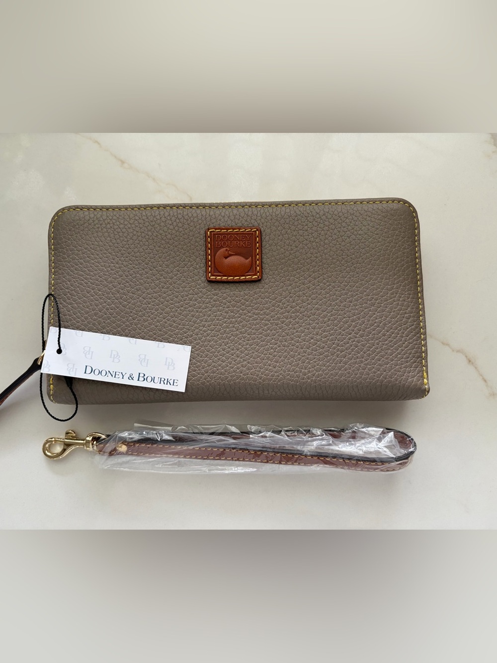 Dooney & Bourke Florentine Large Zip Around Wristlet Wallet Clutch Taupe NWT